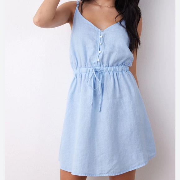 H&M Blue Button Down Sleeveless Spaghetti Strap Pocket Sundress Mini Size 6 - Picture 1 of 7